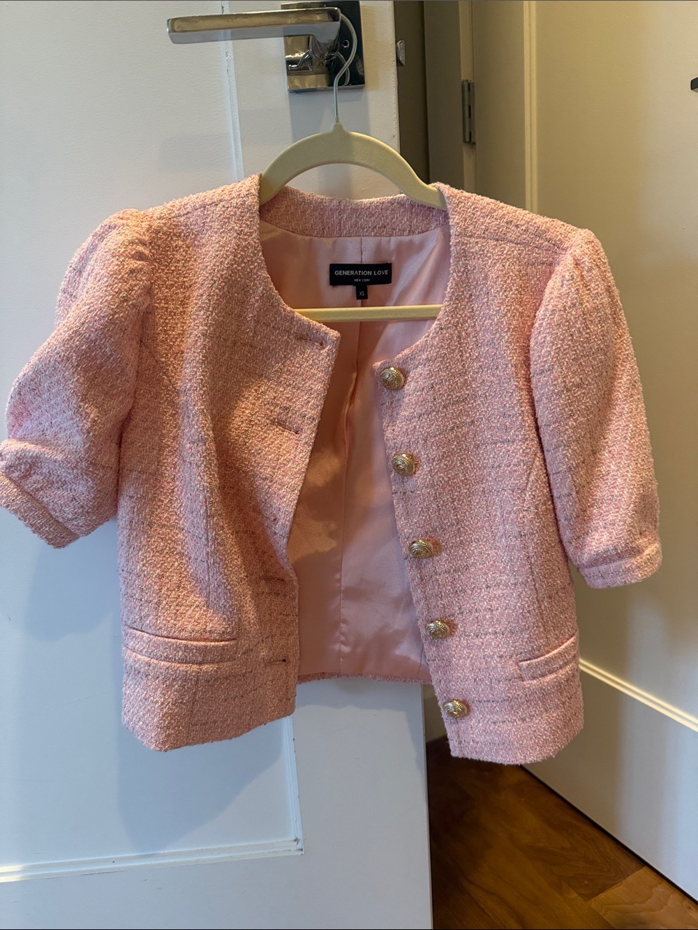 Generation Love Blush Pink Tweed Short Sleeve Jacket